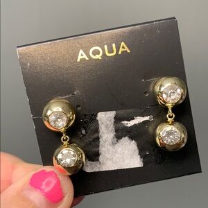 Aqua Gold Bead Chain Drop Earrings